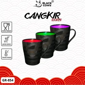 BLACK COWS Cangkir Ramen JAPAN SERIES GR-854 12 Pcs Gelas Ramen 360ml Anti Panas Bebas BPA Food Grade Cantik Berpaduan Warna Kitchenware Minuman
