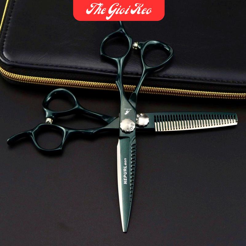 Bộ Kéo Cắt, Kéo Tỉa Nepurl Xanh Cắt Tóc Chuyên Nghiệp Kèm Lược, Bao Da, Chinh Kéo, Dầu Tra Và Miếng Lau Kéo Nữ - K021