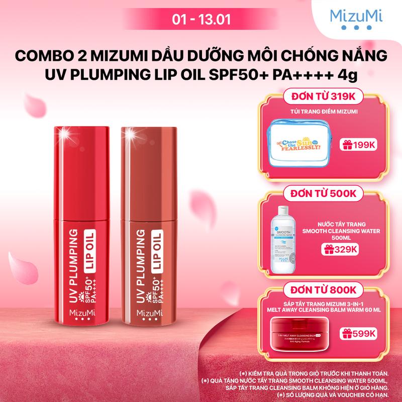  MizuMi Combo 2 Dầu dưỡng môi chống nắng UV Plumping Lip Oil SPF50+ PA++++  4g x 2  