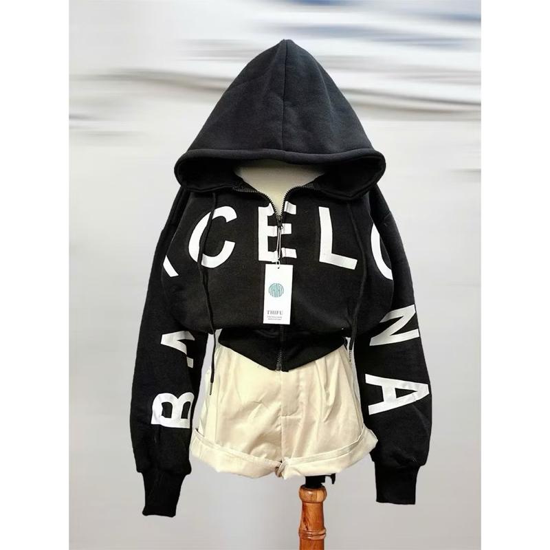 Áo Khoác Lửng Croptop Chất Nỉ Dệt Có Nón In Chữ To Tay Xỏ Ngón Và Túi Trong Thời Trang Hoodie Barcelona Nam Nữ Màu Đa Dạng Phong Cách Hiện Đại