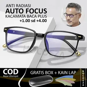 [ Gratis box & kain lap ] Kacamata Baca Plus Auto Focus Anti Radiasi Frame kotak Kekinian trendy Unisex Pria Wanita HC99