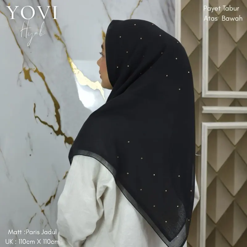 YOVI Hijab~ Payet Atas Bawah Swarovsky Gold Paris Jadul Varisha Tanpa Tasel Warna Lengkap
