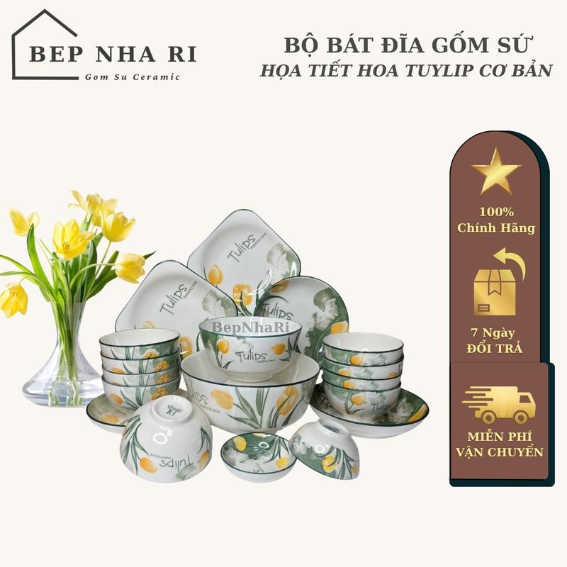    BepNhaRi   Bộ Bát Đĩa Họa tiết hoa TUYLIP cơ bản - decor trang trí bàn ăn gia đình 