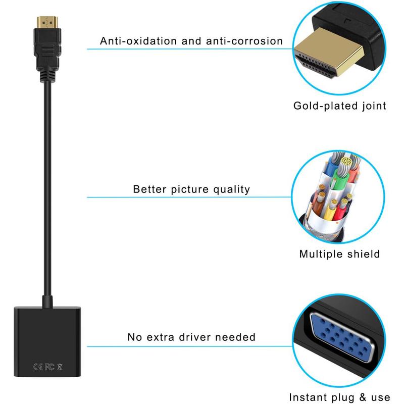 HDMI to VGA, Gold-Plated HDMI to VGA Adapter (Male to Female) for Computer, Desktop, Laptop, PC, Monitor, Projector, HDTV, Chromebook, Raspberry Pi, Roku, Xbox and More - Black 5