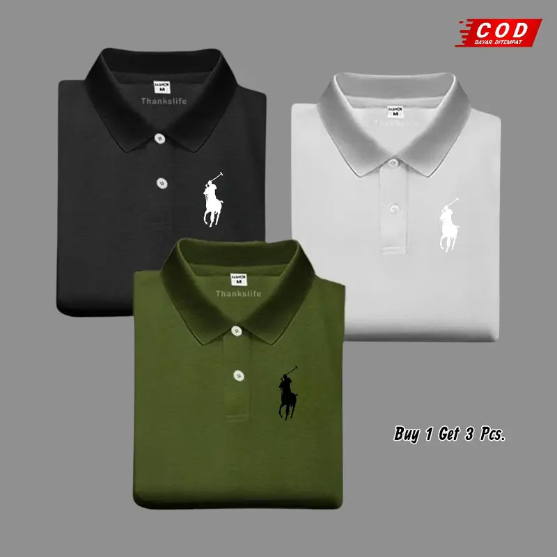 Paket 3 Pcs Kaos Polo Shirt Kerah Polos / Kaos Polo Pria Lengan Pendek Premium Quality 6