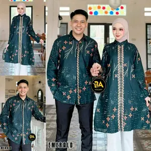 ROMAN BATIK Atasan Baju Batik Couple Kemeja Tunik Pria Wanita Dewasa Sragam Kancing Katun Sarimbit Panjang Hitam Motif Pekalongan Kualitas Tinggi