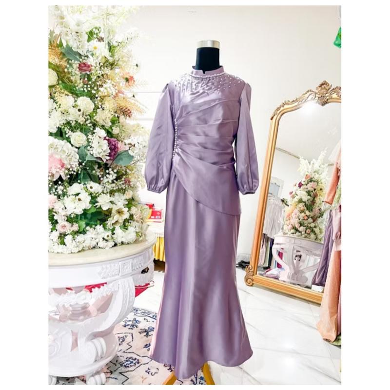 [Vina Dress Spesial Burgundy] Gamis Pesta Kondangan Viral Kirey Duyung Baju Lebaran Wanita Remaja Dewasa muslimah Kekinian Bridesmaid Mewah 8
