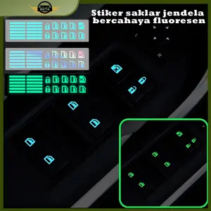 [Meta] Stiker Tombol Jendela Mobil Bercahaya Hijau Biru Oranye 2.6x10.2cm PET Tingkatkan Keamanan Malam Pengganti Asli Mudah Pasang Dibongkar Car