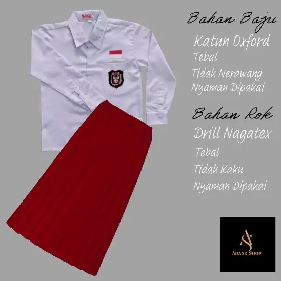 Seragam lengkap merah putih perempuan SD kelas 1-6 lengan panjang Baju Rok Setelan 2