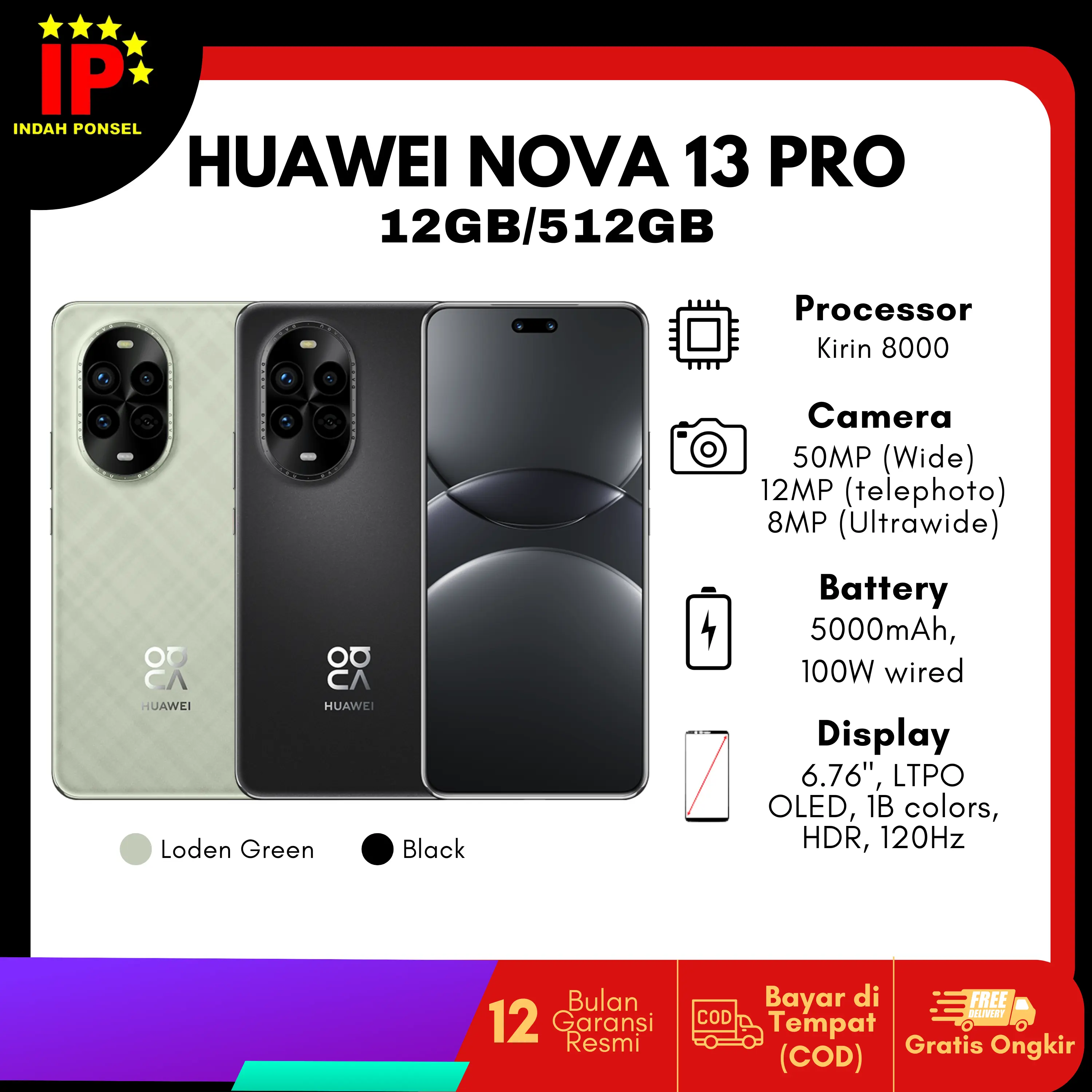 HUAWEI NOVA 13 PRO 12GB/512GB 60 MP Front Ultra Portrait Dual Camera GARANSI RESMI NASIONAL