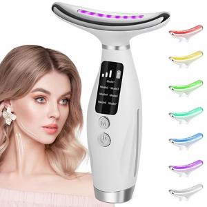 Masajeador eléctrico para cuello y rostro con luz led de 7 colores, máquina de lifting con calefacción, herramienta reafirmante para cuidado de la piel facial, dispositivo de lifting facial, máquina reductora de arrugas.