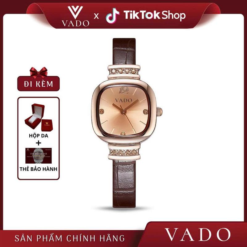   MEGA - DH330VADO  VADO Đồng Hồ Nữ Mặt Vuông Dây Da Mặt Đính Đá Sang Chảnh - DH330 VADO 