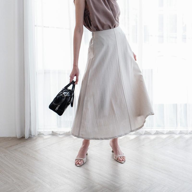 Starry Rok A-Line Panjang Linen Elegan Cutting Bagus Karet Wanita Casual Rok Flare Nyaman 1