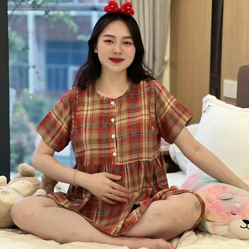 MUMMUM/Bộ Bầu quần lửng tay ngắn 2 in 1 mặc  bầu kết sau sinh  mặc nhà nhẹ mát thoải mái tiện lợi Nữ Women Áo Top Váy Bầu Đầm Bầu