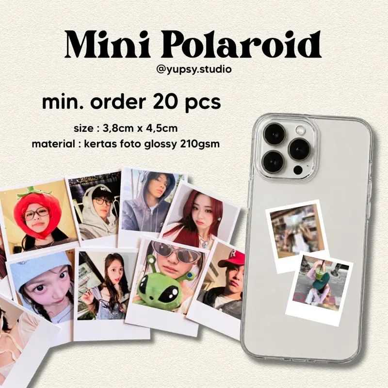 Polaroid Mini Cetak Custom Foto Print Polaroid Style Warna Hitam Putih Ukuran 3,8cm x 4,5cm - Cocok Belakang Case Handphone
