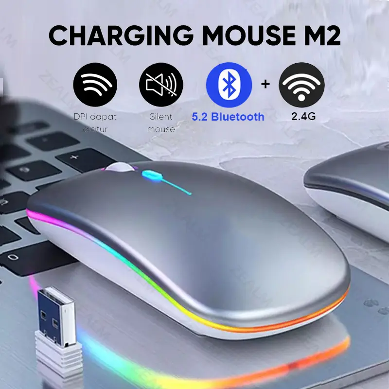 Mouse Wireless Rechargeable Silent Click Slim 2.4G Wireless Bluetooth 1600 DPI RGB LED Mouse Gaming Mouse Bluetooth Rechargeable Laptop
