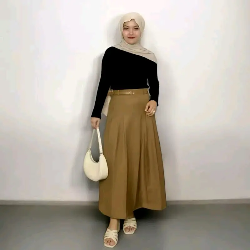 TITIKSTORE.ID-Joy Skirt-rok flare Wanita Korean Style- Bahan semiwoll lokal_Model Panjang & Midi Bawahan Cewek Maxi 5