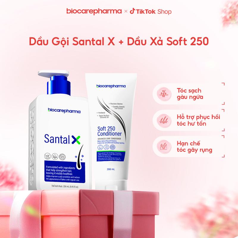 COMBO Dầu gội phiên bản cải tiến mới SANTAL X 250ml và Dầu xả hỗ trợ gàu nấm ngứa Dưỡng Tóc Nữ