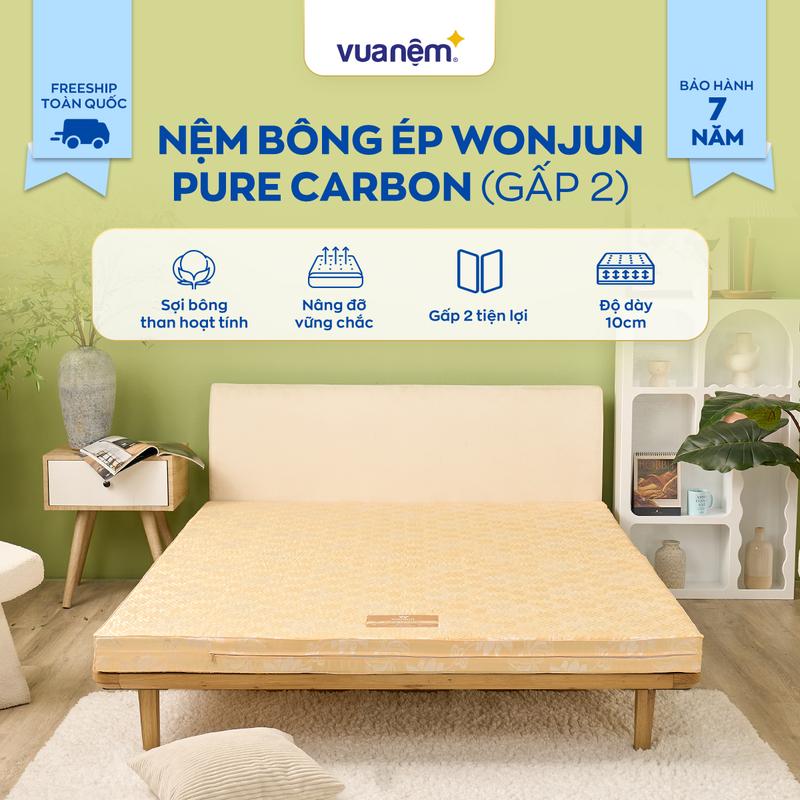 ( Đồng giá 3.999k) Nệm bông ép gấp 2 Wonjun Pure Carbon 10cm VUA NỆM - Thiết kế hiện đại, Khử mùi hiệu quả, Bảo hành 7 năm