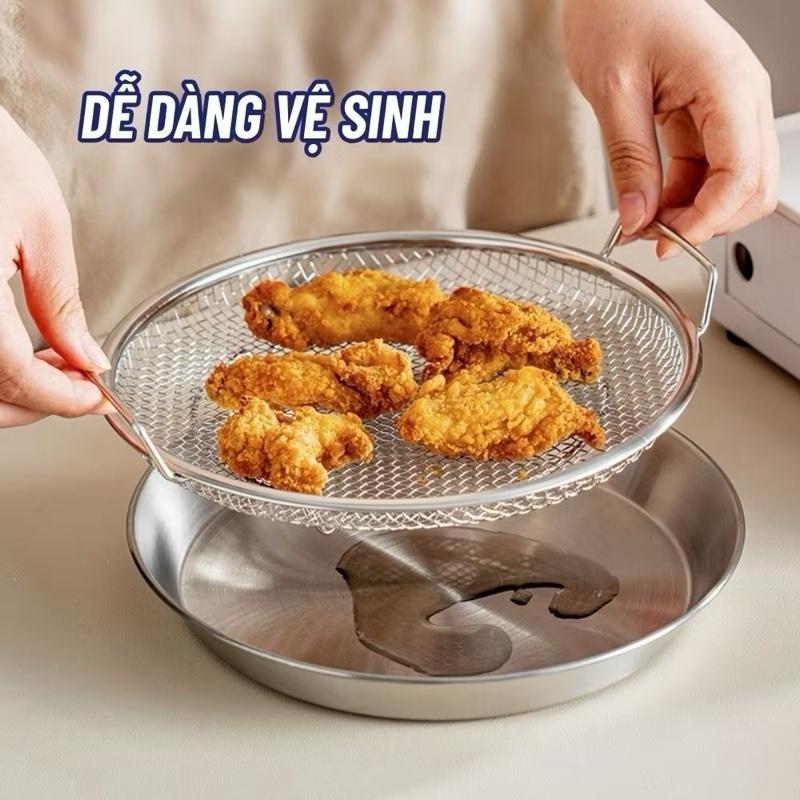 Sét Khay Kèm Đĩa, Vỉ Lưới Lọc Dầu Chất Liệu INOX Cao Cấp,