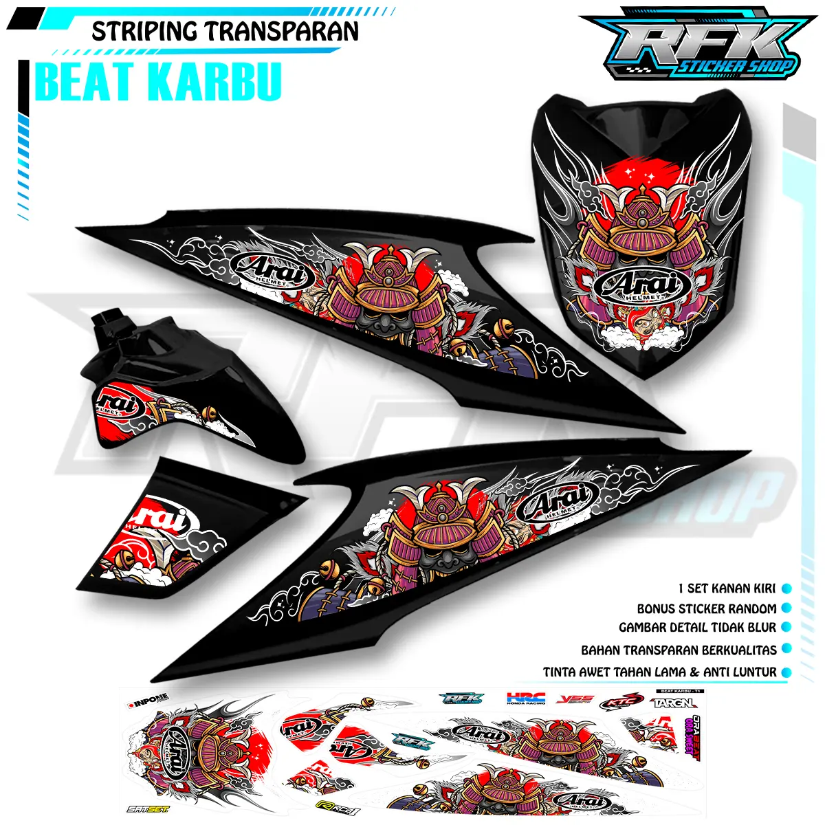 RFK STICKER SHOP Striping Transparan Beat Karbu 2009-2012 Bahan Bening Premium Quality Motif Arai Code T Tinta UV Awet 1-3 Tahun