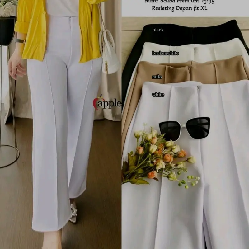 CELANA KULOT GARIS  WANITA BAHAN SCUBA PREMIUM CELANA KEKINIAN TERLARIS Panjang Tebal Melar Basic Basic Garis Karet Nyaman Hitam Formal Standar Putih Mocca Navy Hijau Biru Army 1