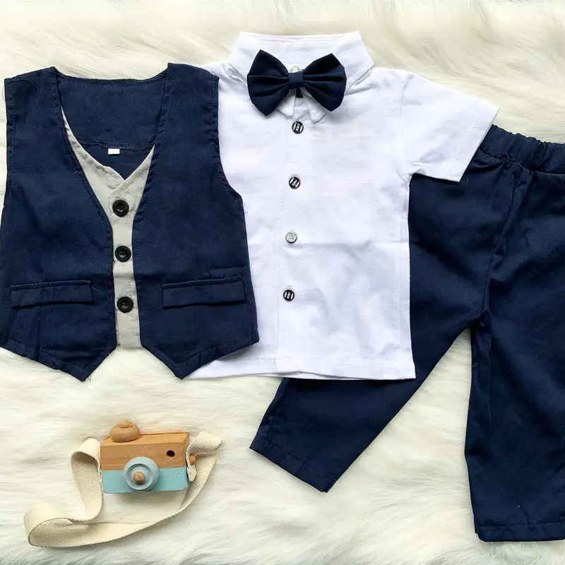 Setelan Jas Anak Laki-laki Usia 1-7 Tahun | Baju Pesta Anak Bunda Katun Putih Katun Poliester Lengan pendek Lengan panjang Polos 2
