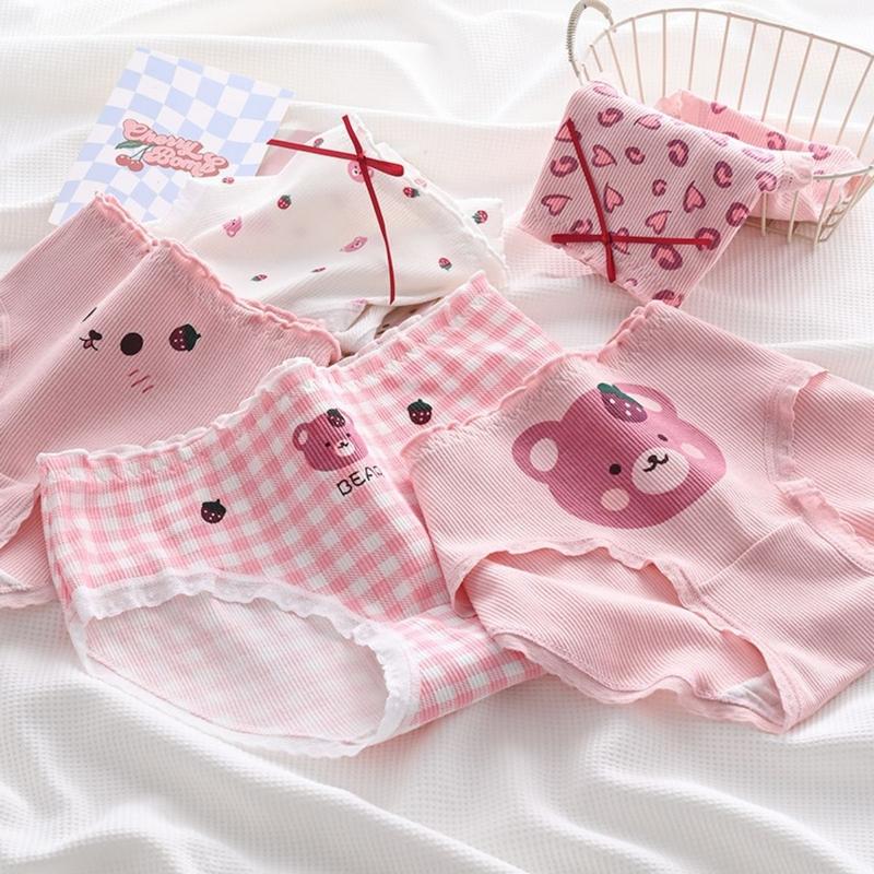 Bộ 10 quần lót nữ cotton GẤU DÂU dễ thương đáng yêu Women Voi Nhung