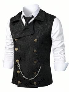 Chaleco para hombre de color sólido con doble botonadura y cadenas, ajuste regular, estilo retro casual sin mangas con botones frontales para boda o fiesta, ropa de moda para hombre para todas las estaciones, moda masculina