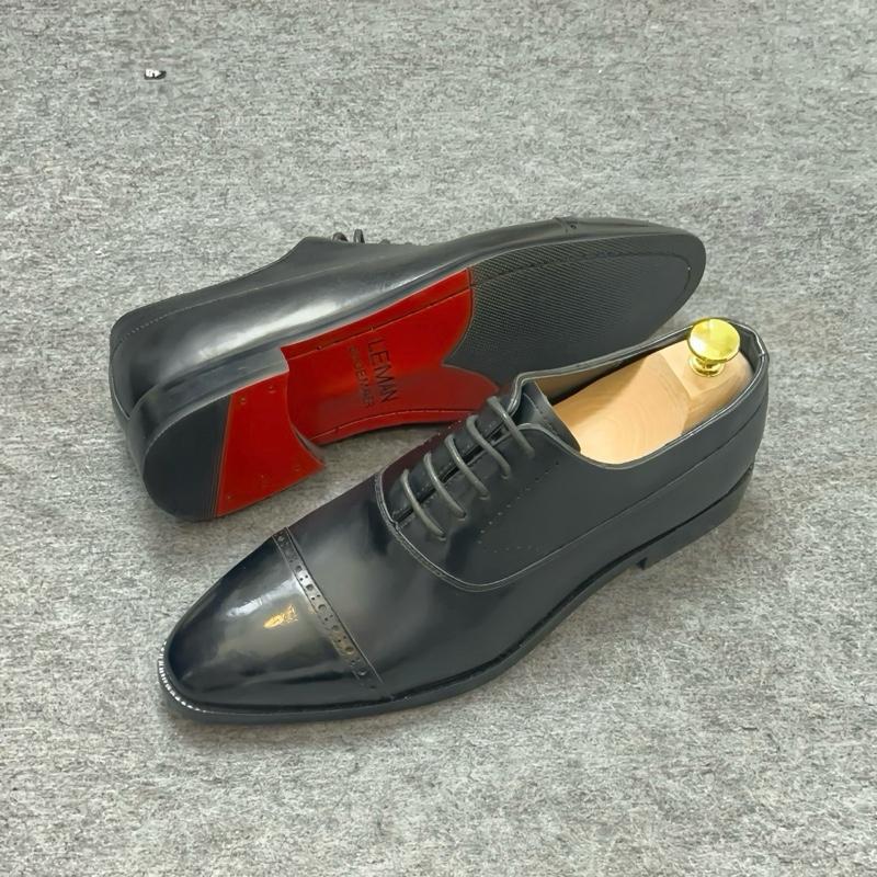 Giày Oxford Captoe Nam Da Bò Ý Đế Gỗ Đỏ Cao Cấp , Giày tây sang trọng đi tiệc , Đánh bóng gương