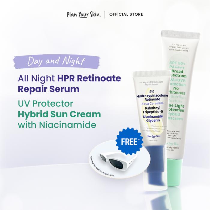 Gambar Plan Your Skin - Paket Bundling Sunscreen 40ml + HPR Retinoate Repair Serum 20ml Retinol Acne BPOM dari Plan Your Skin Kota Depok Tokopedia