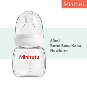 Minitutu Botol Susu Kaca Newborn Botol Susu Bayi 0-3 Bulan Anti Kolik 80ml BPA Free BB45