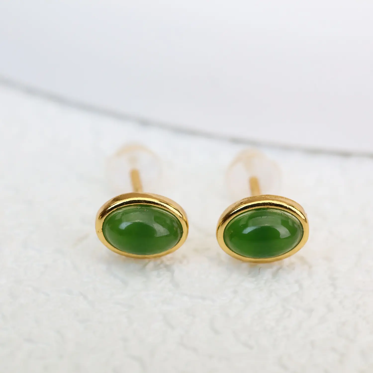 Cloud Jewelry Flat Oval 3*5mm Emerald Green Hetian S925 Silver Earrings For Women Daily Wear