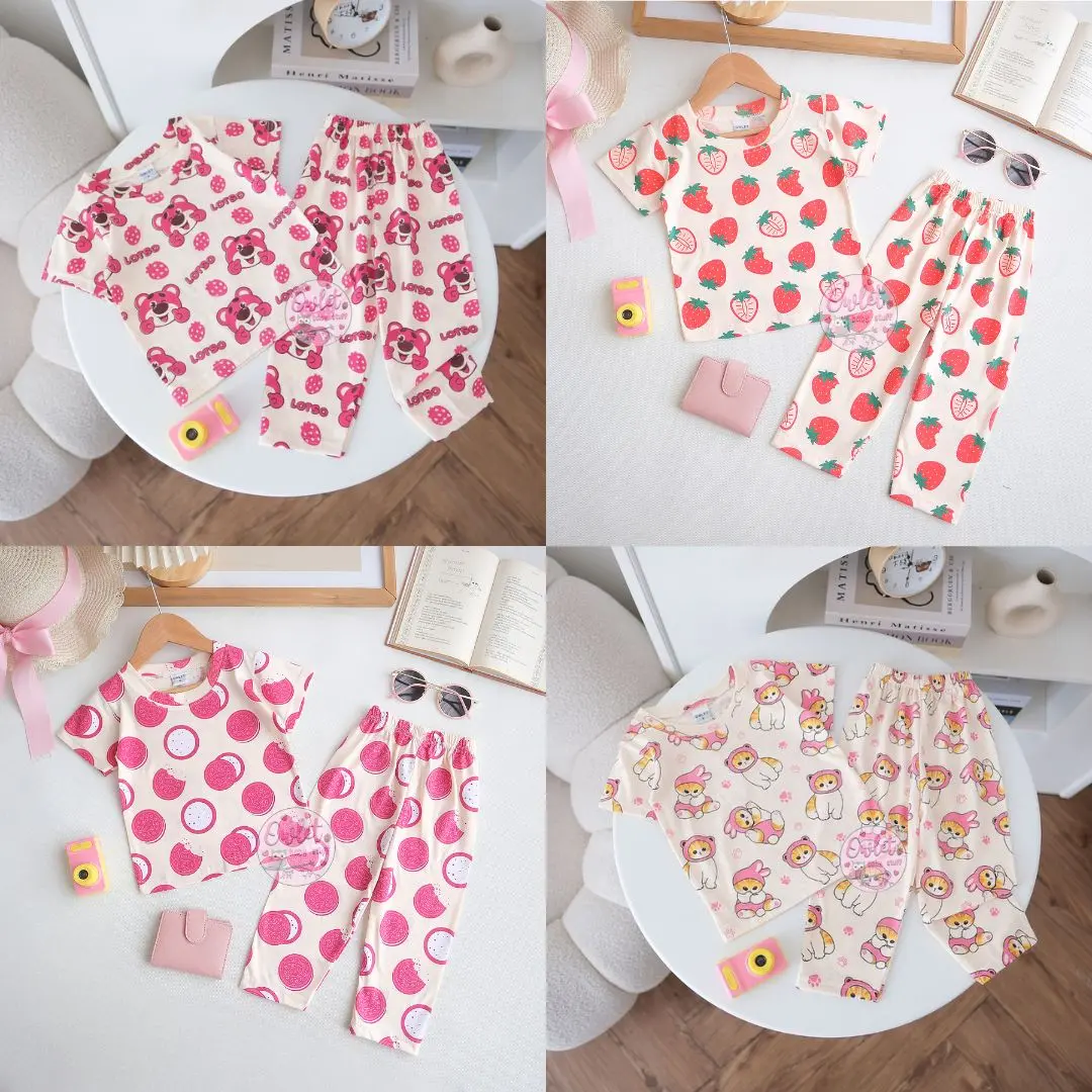 Owlet - setelan anak Perempuan / piyama anak bergambar / piyama panjang / baju tidur anak / setelan motif anak lucu / setelan motif karakter / baju anak perempuan 1-7thn Lengan pendek