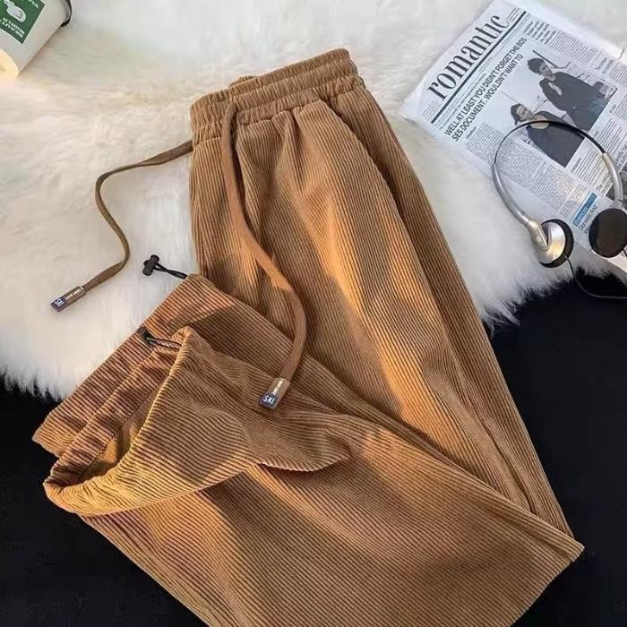 Product Introduction of Quần Ống Rộng Vải Nhung Kẻ Chính Hãng MANAMO, Dành Cho Nữ, Dáng Rộng Và Bó Sát, Thích Hợp Cho Mùa Xuân / Mùa Hè, Quần Thể Thao Thường Ngày Phong Cách Mỹ Cổ Điển Có Vòng Bít Dây Rút, Quần Nỉ, Phổ Biến Trên Instagram (Ins). Women Voi Màu Đen Pants 22