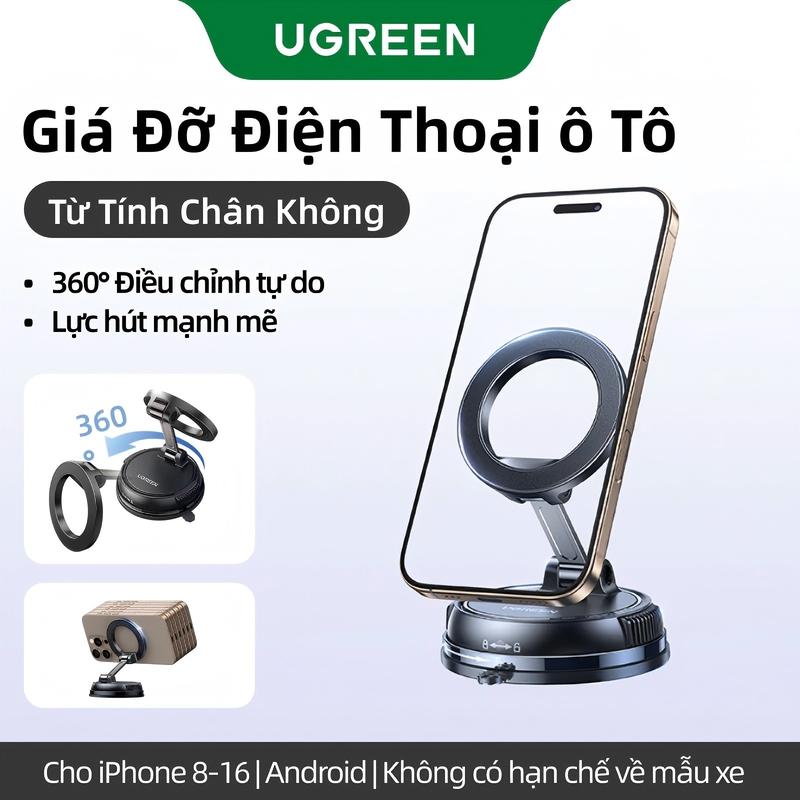 UGREEN Xoay 360°, Giá Đỡ Điện Thoại Từ Tính Cho Xe Hơi, Lắp Bảng Điều Khiển, Compatible with iPhone 17 Air, 17 Pro Max/16/15/14/13/12 Series, UGREEN, SKU: 65187