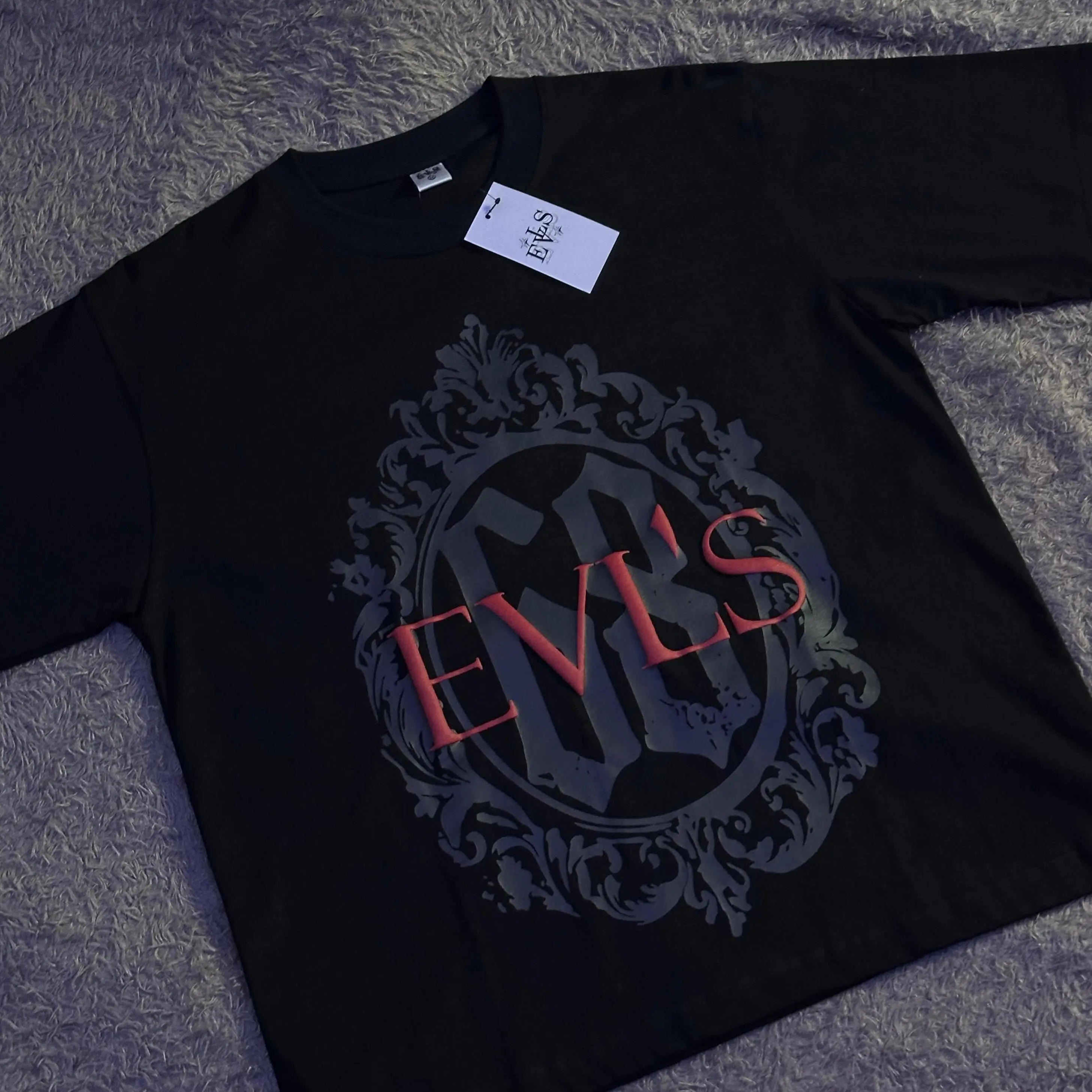 AETN x EVLS Tshirt Boxy Oversize Evls Black Cotton 20s Puffink Plastisol