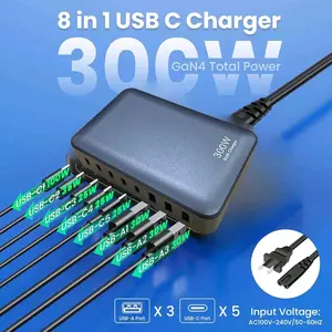 GaN3 Charger 300W USB Docking Station 8 Multi Port Type C PD QC Fast Charging