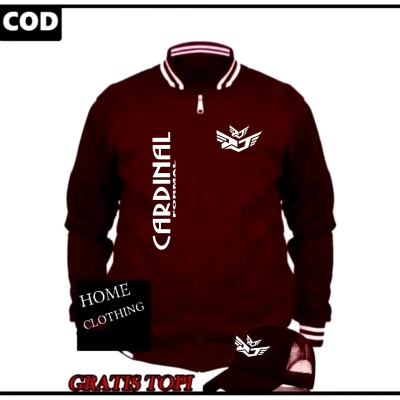 BONUS TOPI Terbaru ! Promo Jaket Varsity Pria Wanita Terbaru - Varsity Distro Pria Free Topi Crdnl Formal Tegak Kirka Terbaru Print Putih 100% Cotton Fleece ( Bahan Tebal ) - Premium Quality Baseball Branded Casual Lembut Nyaman Simple 3