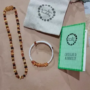 Amber Buddy | XR42M Kalung & Gelang Bayi Baltic Amber Multicolour Brown Glossy - 32cm & 14cm