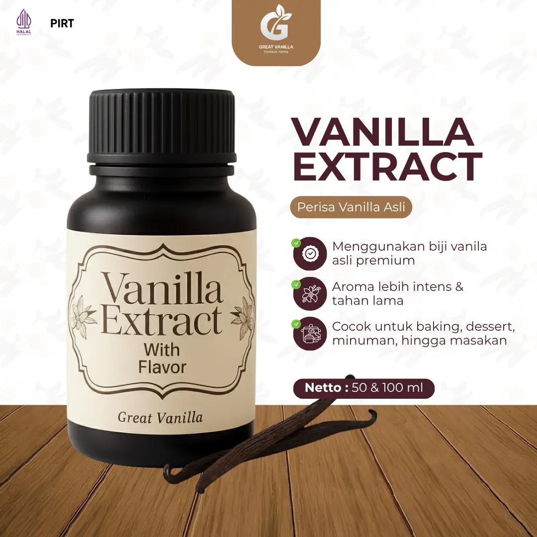 Great Vanilla Extract Halal non Alcohol 50 ml  Vanila Extract untuk kue bahan Baking Cake