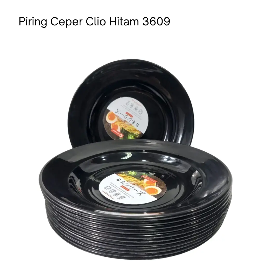 12 pcs Piring Semi Melamine Piring Saji Bulat Piring Ramen Hitam Tebal Anti Pecah Kitchenware
