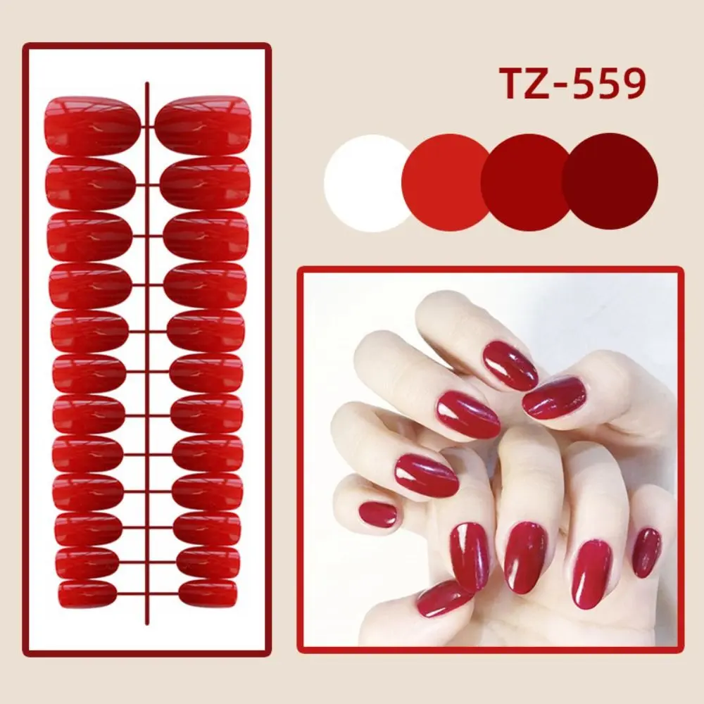 24Pcs Detachable Solid Color Fake Nails New Bright Full Cover Short Round Head False Nails Manicure Wearable Press-on Nails for Women