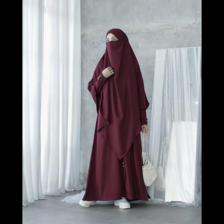 Gamis  Abaya Ayara Terbaru Gamis One Sat Khimar Bahan Crinkle Airflow Cocok Buat Umroh Haji Lebaran Muslim Wanita Syari Kondangan Dress Remaja Dewasa Nyaman 5
