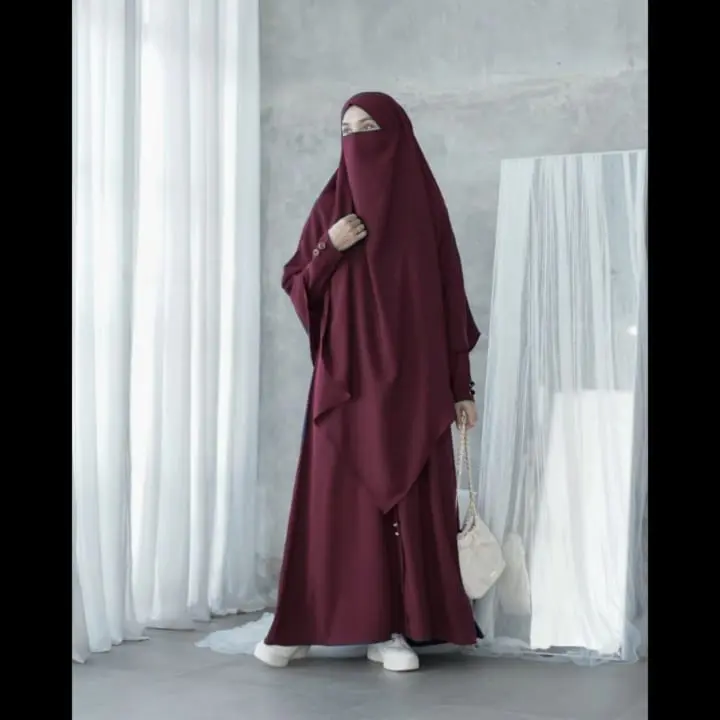 Gamis  Abaya Ayara Terbaru Gamis One Sat Khimar Bahan Crinkle Airflow Cocok Buat Umroh Haji Lebaran Muslim Wanita Syari Kondangan Dress Remaja Dewasa Nyaman 5