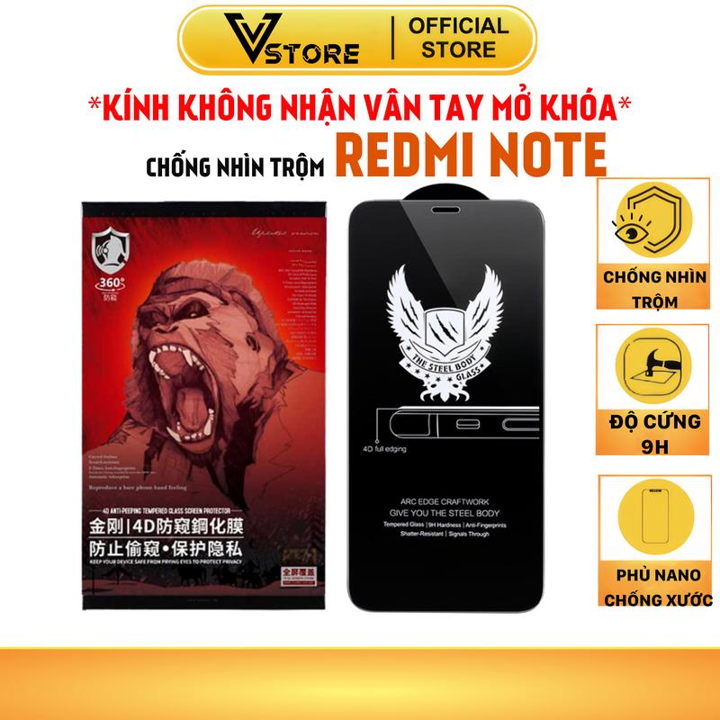 KHÔNG MỞ KHÓA VÂN TAY Kính cường lực chống nhìn trộm cho redmi note 14 13 12 11 Pro turbo 11s 11t 12s 12r 13r 11se 11e 4g 5g pro+ lite kingkong phủ nano cao cấp chống xước dành cho xiaomi Vstore
