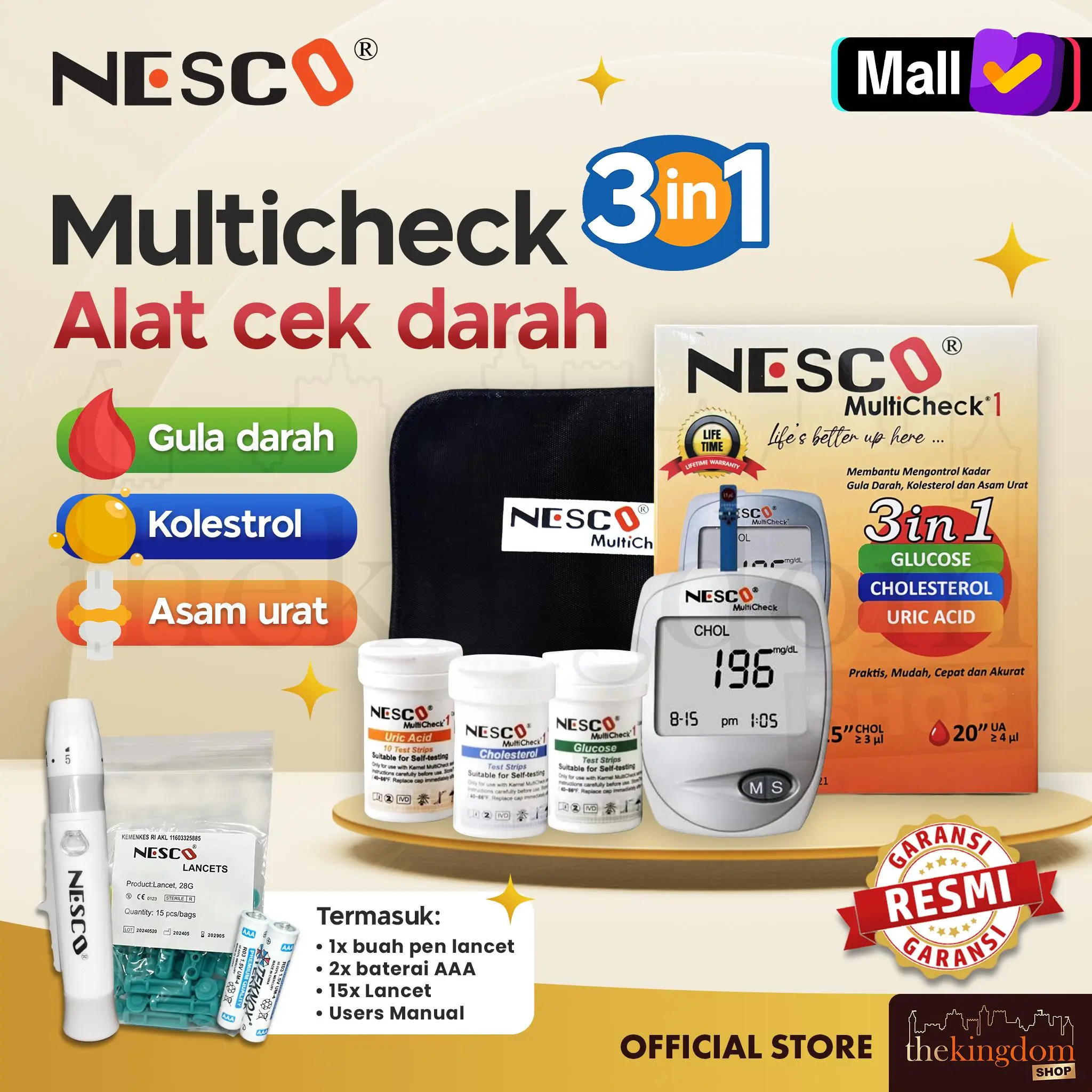 Nesco Multicheck 3in1 Alat Cek Gula Darah Kolesterol Asam Urat Tes GCU Test Glucose Chol Uric Acid Cholesterol