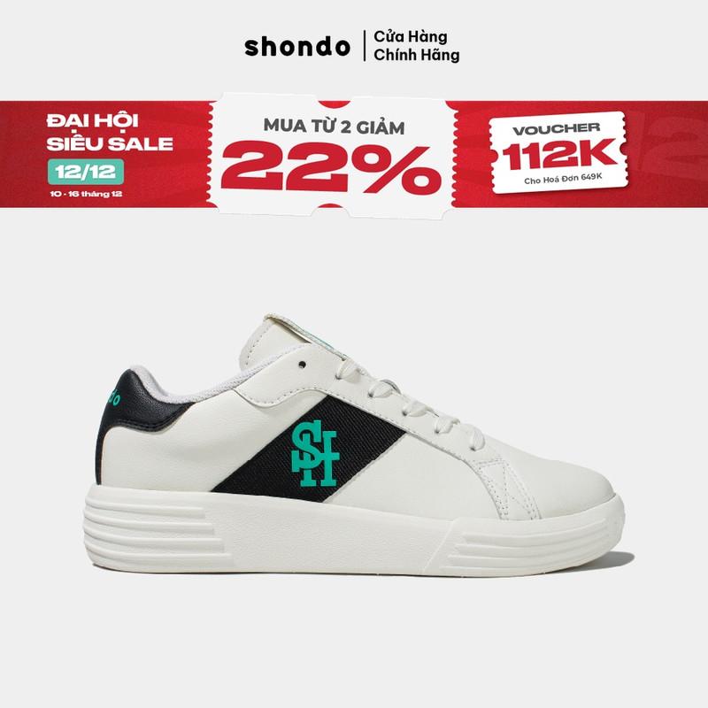   Nên tăng 1 size  Giày Bata Sneaker Thể Thao Nam Nữ SHONDO Class 1 Phong Cách Thời Trang Thoáng Khí Màu Trắng Họa Tiết Đen Logo SH Xanh Lá SND0104 