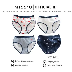 Missoofficial.id CD1540 Celana dalam fashion Undies Motif Strawberry CD Wanita Polos Katun Spandex Cewek Waist