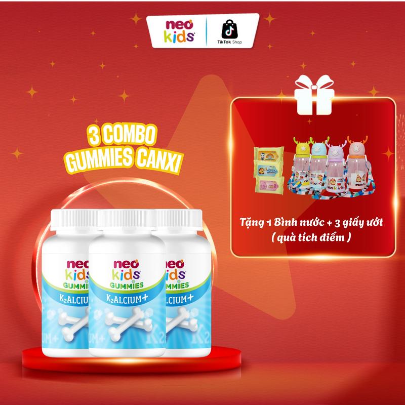 Combo 3 hộp Viên nhai Canxi Neo Kids vị sữa chua bổ sung Canxi, Vitamin D3, K2, MK7 giúp hỗ trợ tăng chiều cao, phát triển xương và răng cho bé yêu(c)